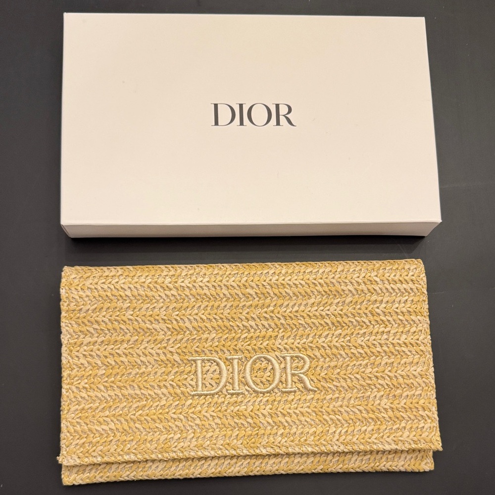 Dior Woven Straw Envelope Clutch in Light Yellow GWP